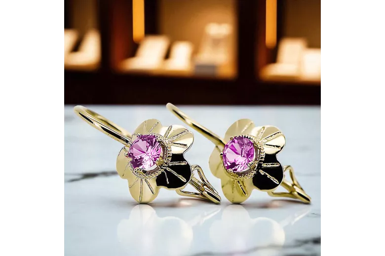 14K Жовте золото Аметист Сережки Вінтаж vec028y